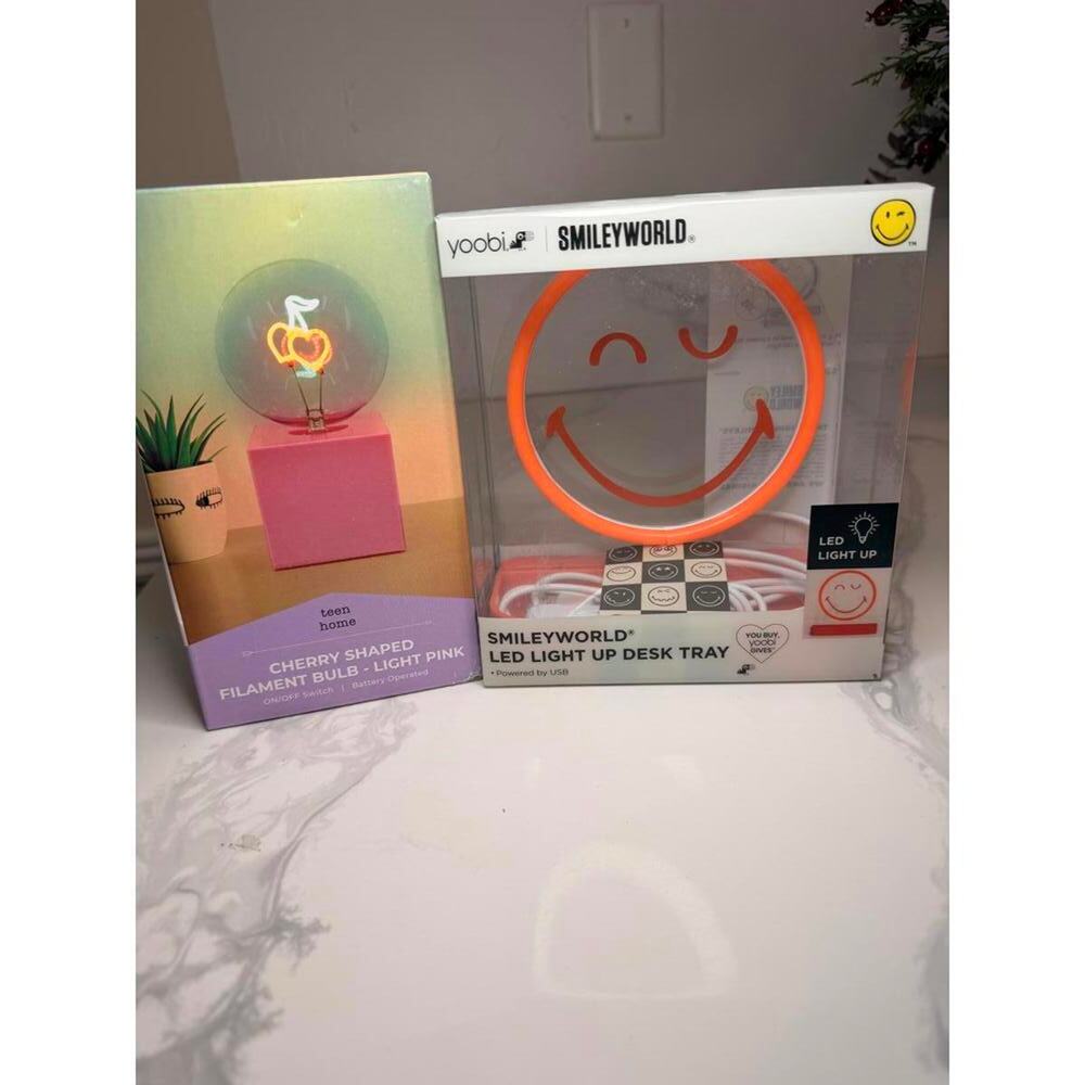 Lot of 2 Teen Home cherry shaped + Yoobi LED light up desk tray, NIB